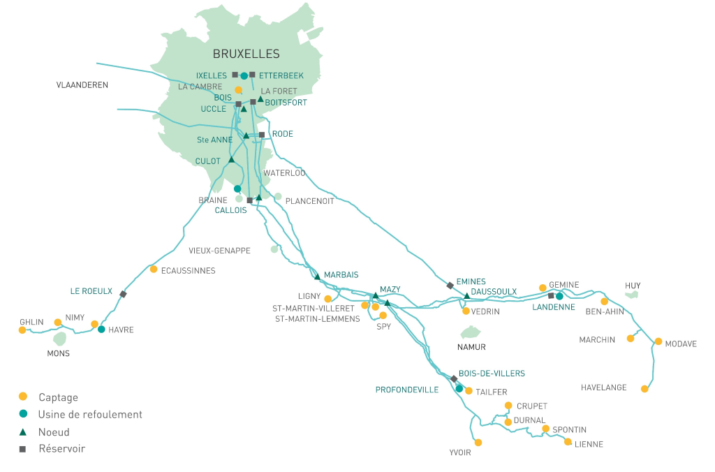 3 % de l’eau de distribution seulement est captée à Bruxelles. L’eau potable vient quasi exclusivement de Wallonie, voici les « chemins de l'eau » pour parvenir jusqu’à nous. Infographie : Vivaqua