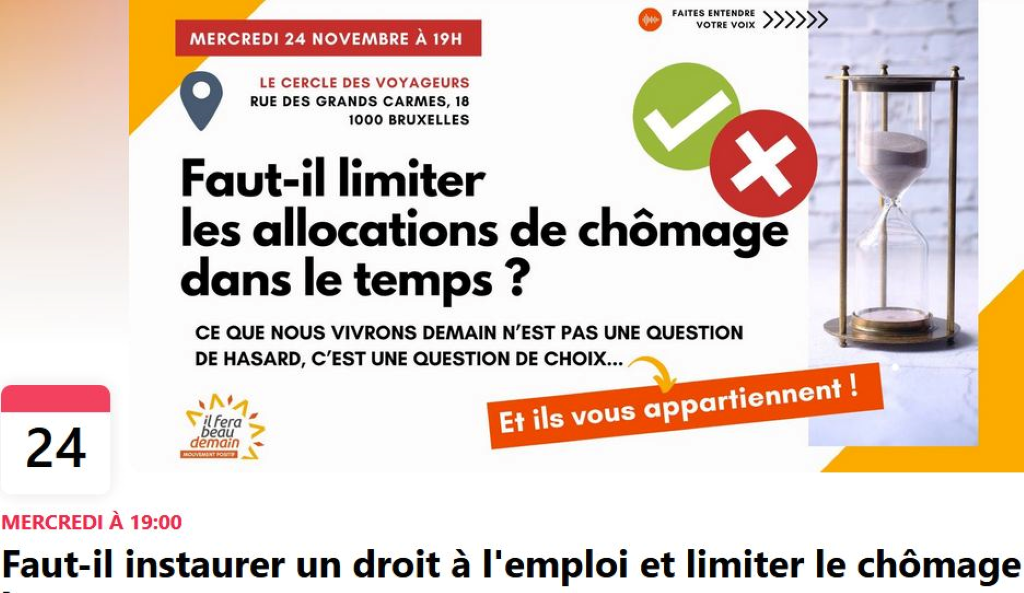 24.11.21 « Faut-il limiter les allocations de chômage dans le temps ? », débat organisé par le cdH.
