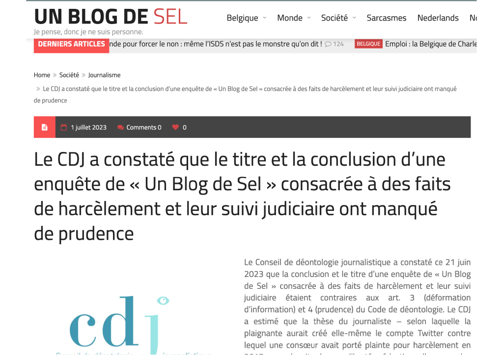 Nul ne peut contraindre les médias non professionnels à publier les avis du CDJ, mais certains (ici, le blog de Marcel Sel) le font : question de légitimité.