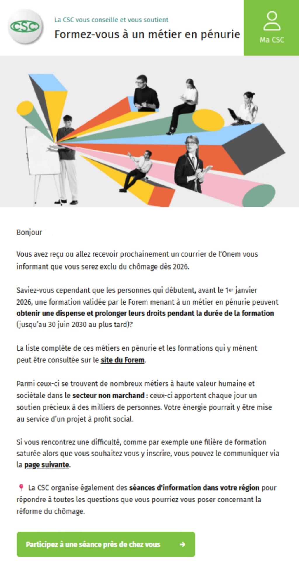 Le courriel adressé par la CSC à Mme Zanin.