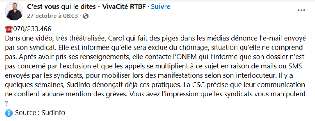 27.10.25, 8h03. C’est vous qui le dites - VivaCité RTBF.