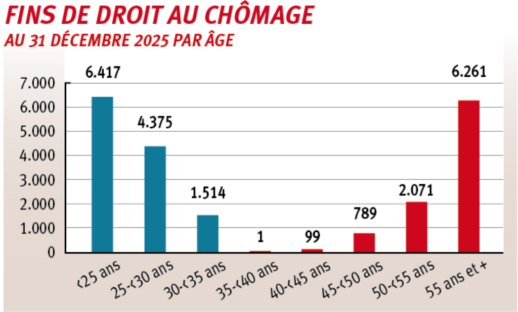 La catégorie principale ce sont les jeunes de moins de 25 ans (allocataires d’insertion) suivis par les « vieux » de 55 ans et plus. Ces derniers ne sont pas nécessairement au chômage sans interruption depuis vingt ans. Ce sont des personnes qui ont touché au moins 6.240 allocations (20 ans x 312 jours) dans TOUTE leur carrière.